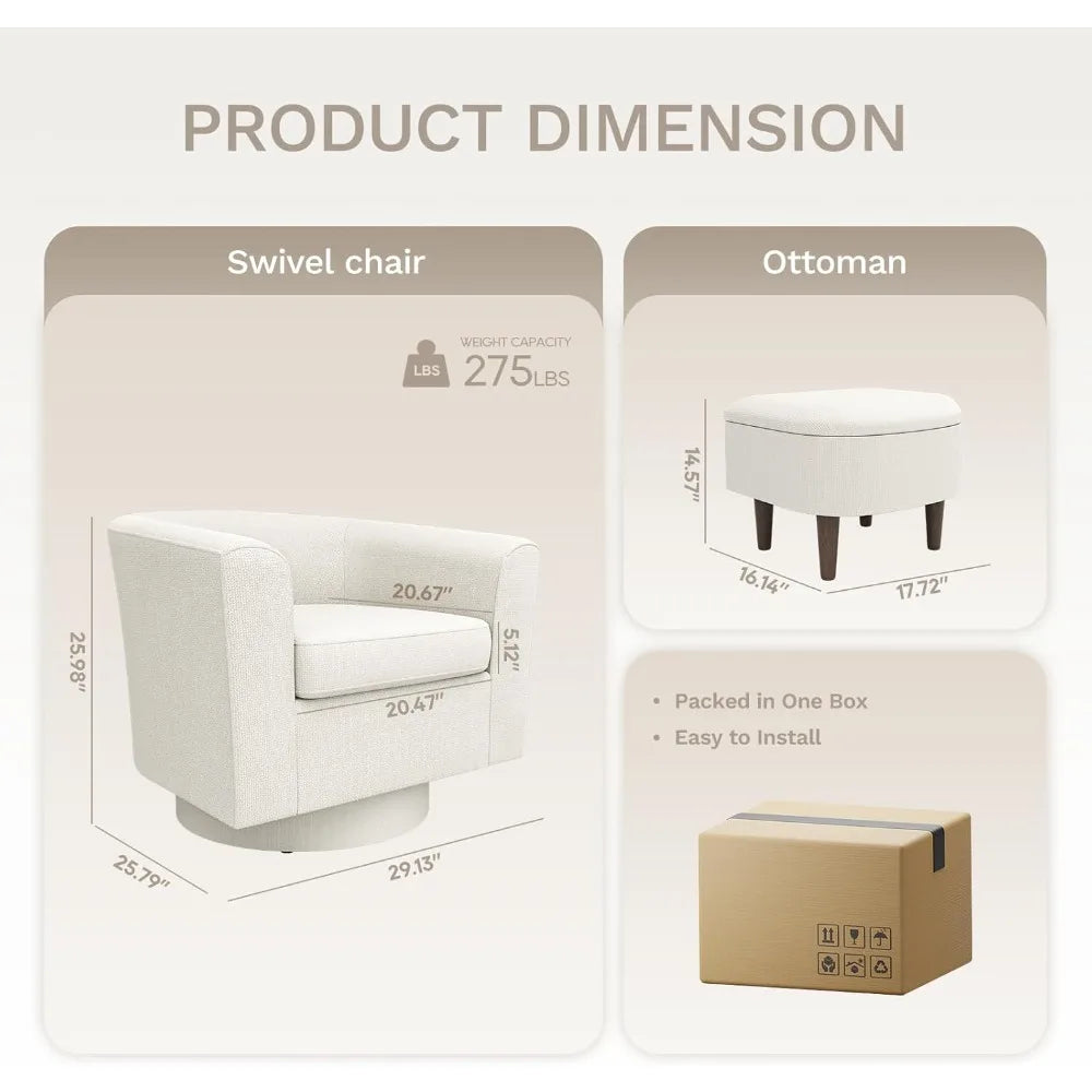 Swivel Barrel Chair with Ottoman and Storage