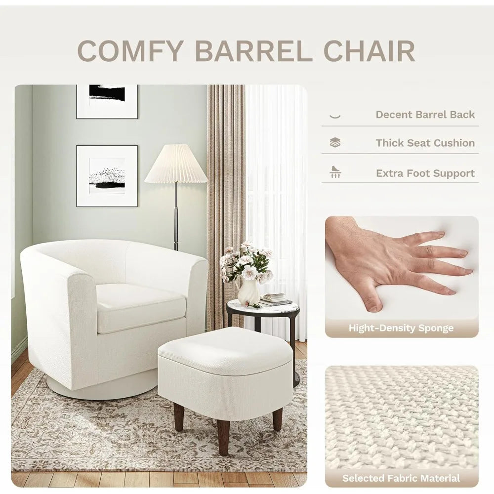 Swivel Barrel Chair with Ottoman and Storage