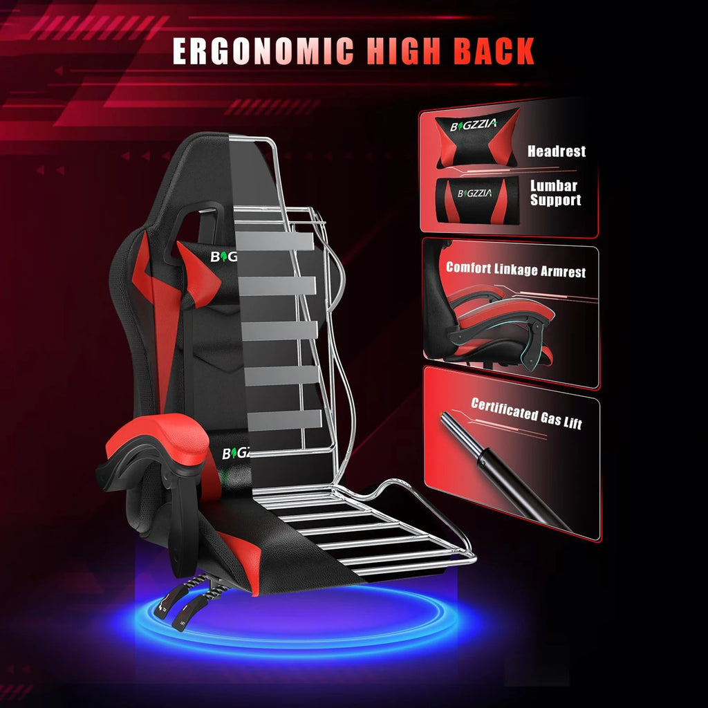RGB Gaming Chair with LED Lights and Headrest
