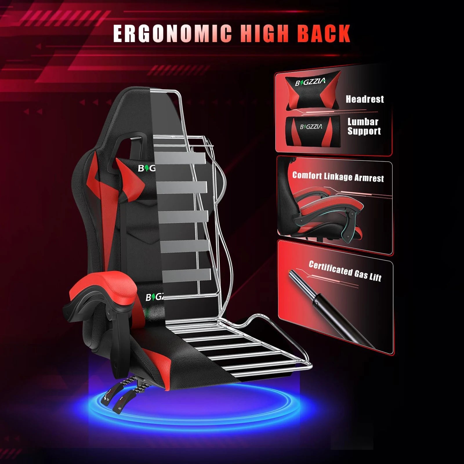 RGB Gaming Chair with LED Lights and Headrest