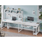 White L-Shaped Gaming Desk with Power Outlet