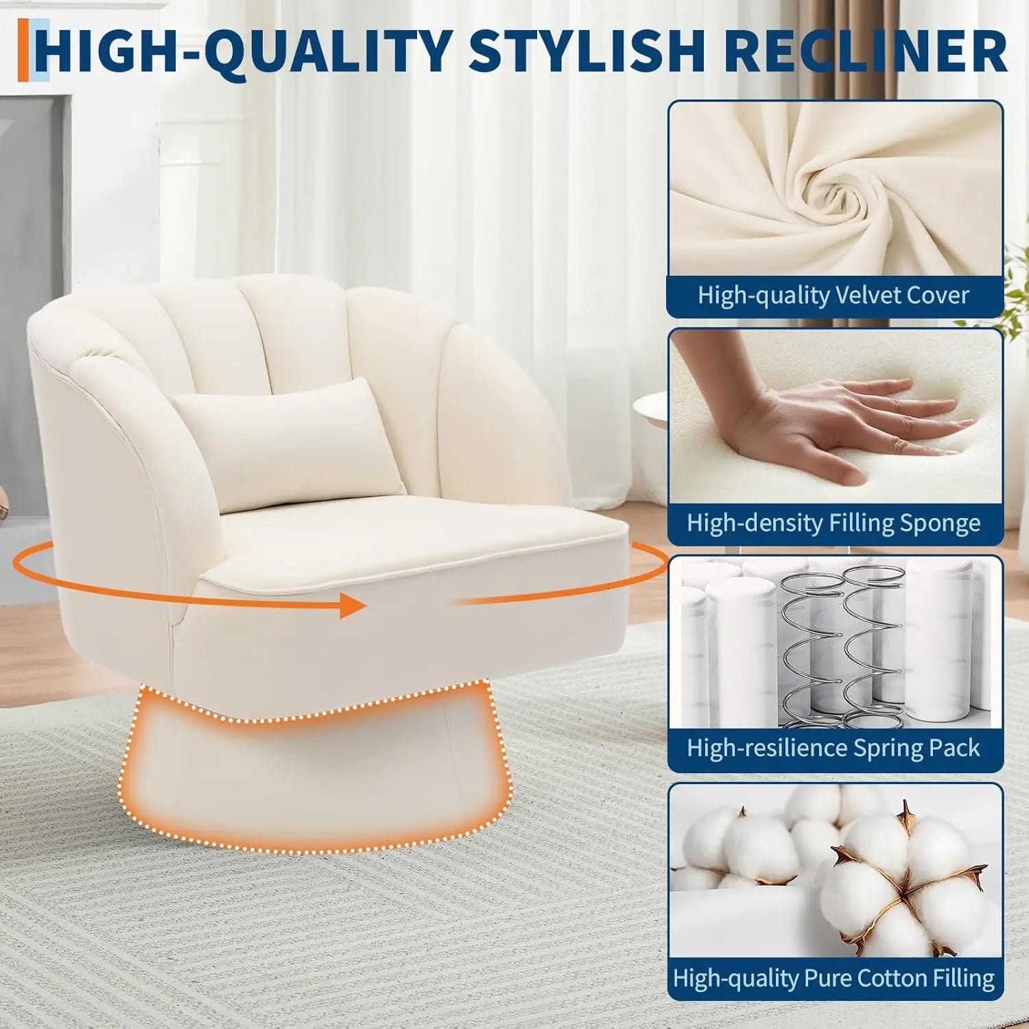 Modern Velvet Swivel Barrel Accent Chair