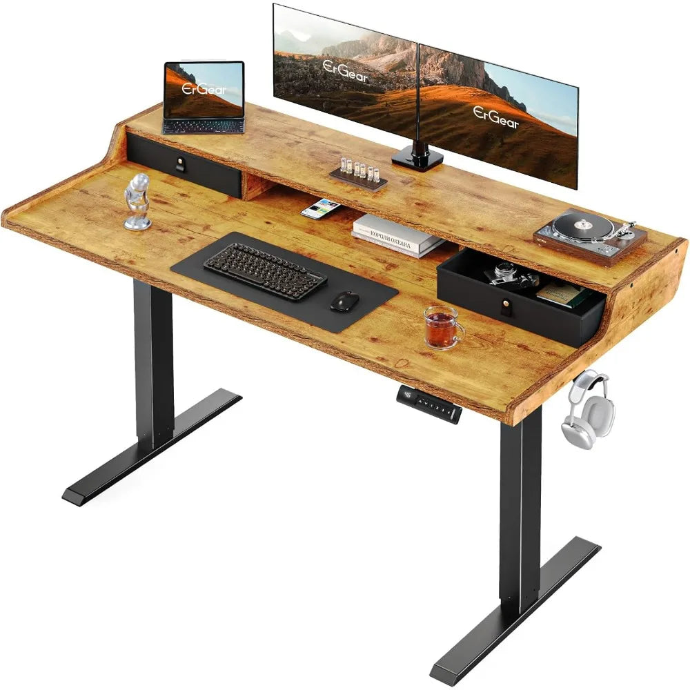Electric Standing Desk with Drawers and Monitor Stand