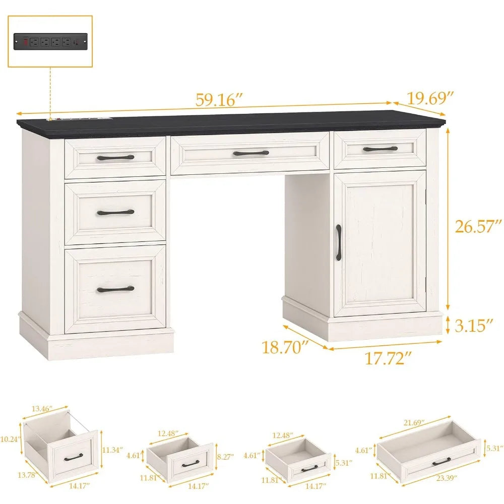 Farmhouse Executive Desk with Charging Station