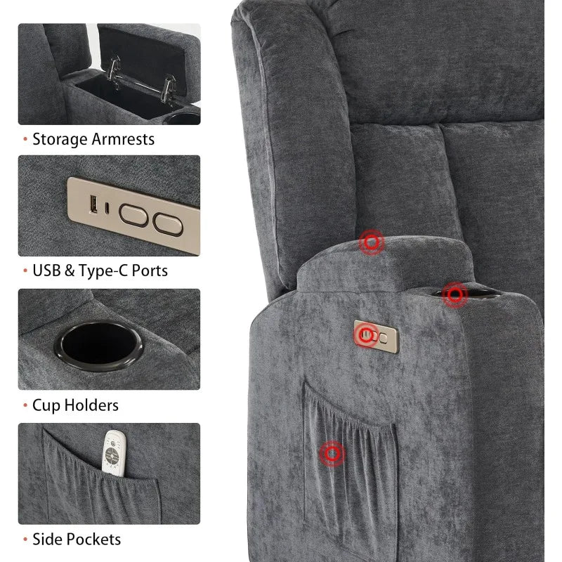Electric Power Lift Recliner with Massage and Heat