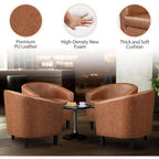 Modern Faux Leather Barrel Armchairs Set