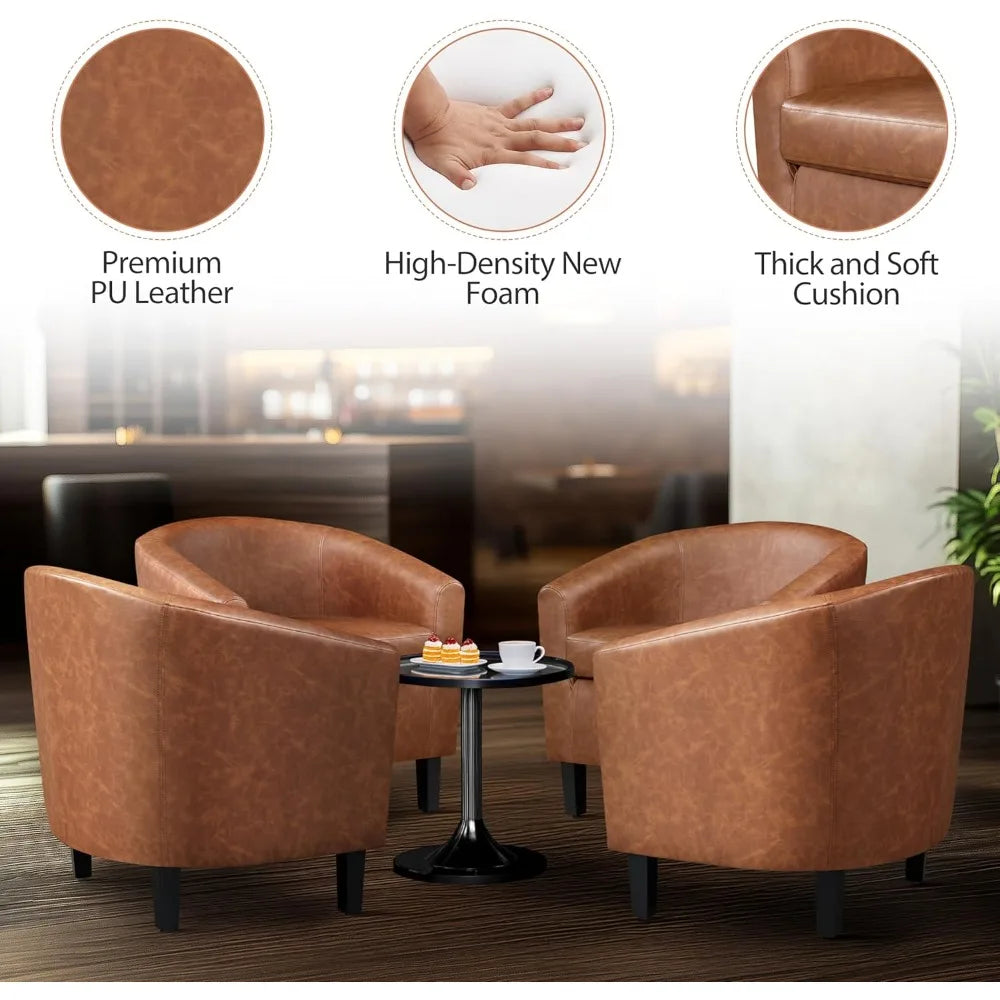 Modern Faux Leather Barrel Armchairs Set