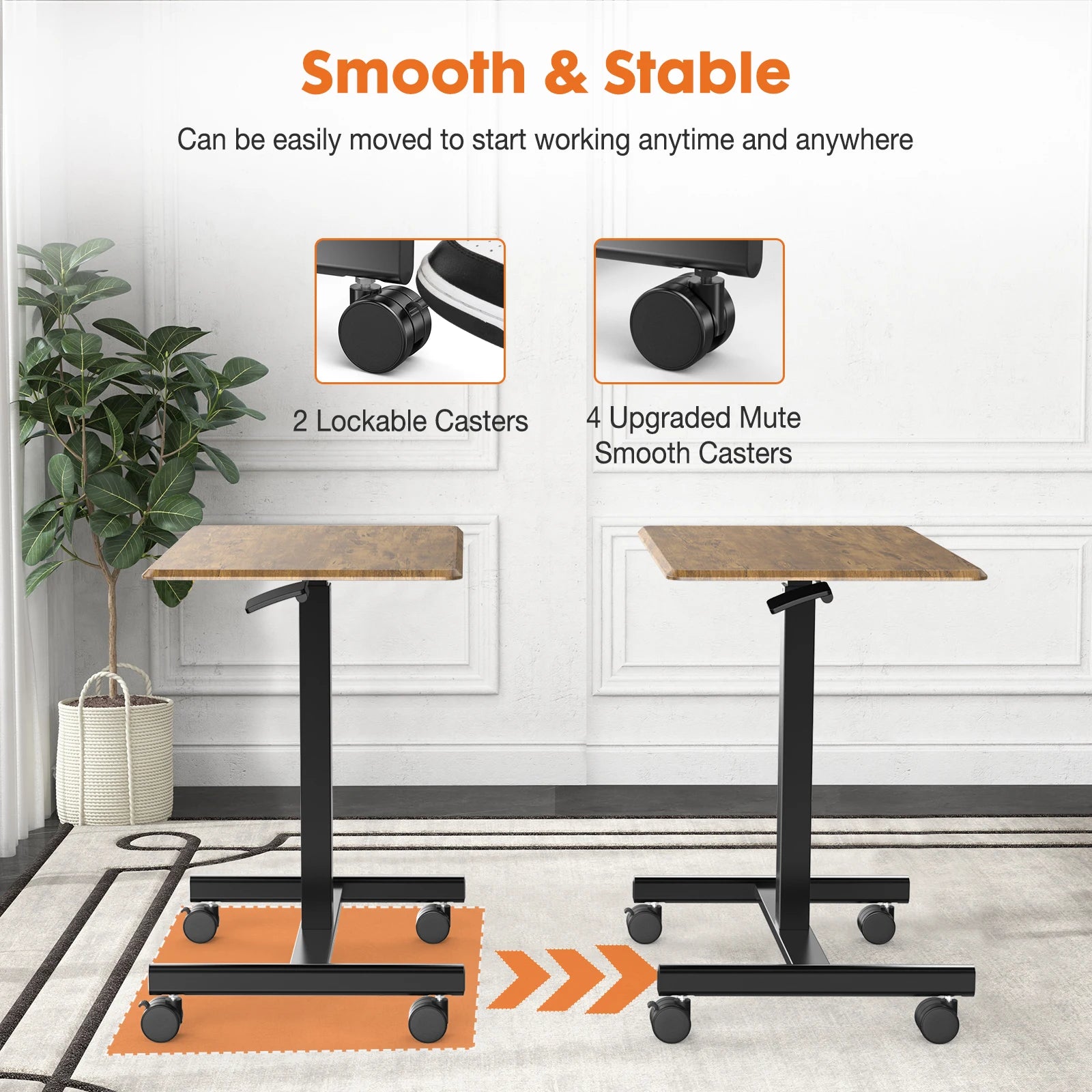 Portable Laptop Computer Desk with Lockable Wheels