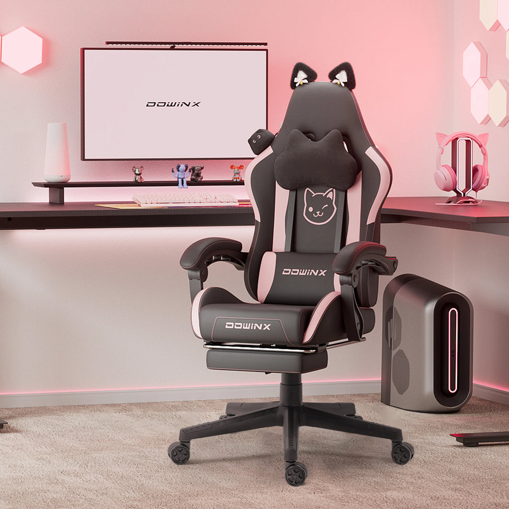 Cute Gaming Chair with Cat Ears and Massage
