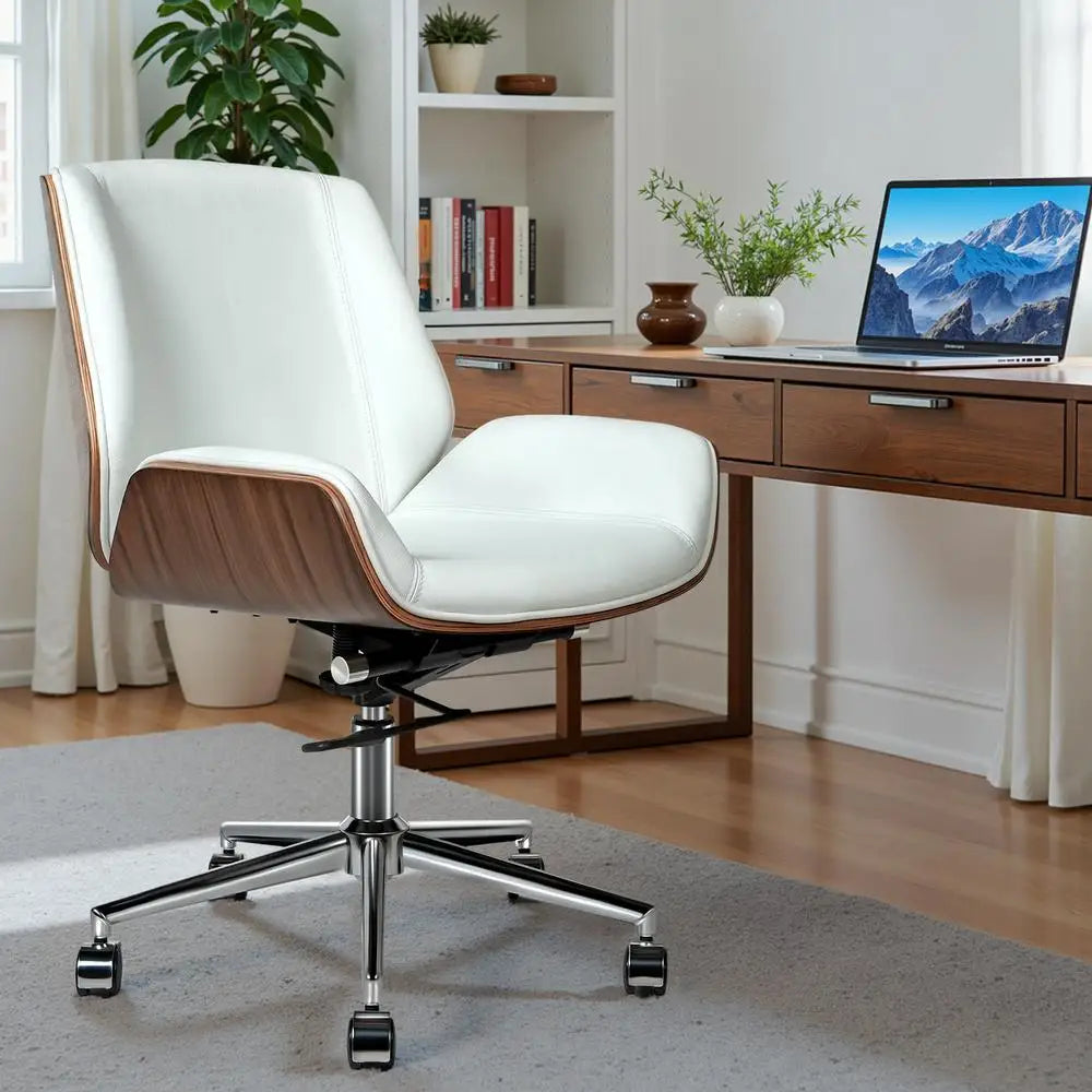 Armless Swivel Low Back Leather Office Chair