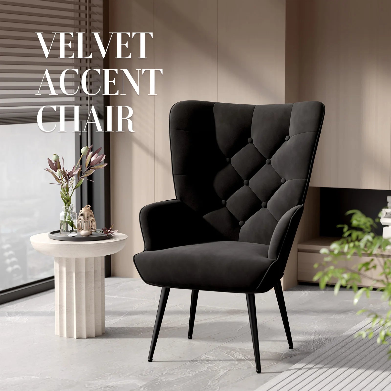 Medieval Modern High Back Velvet Armchair