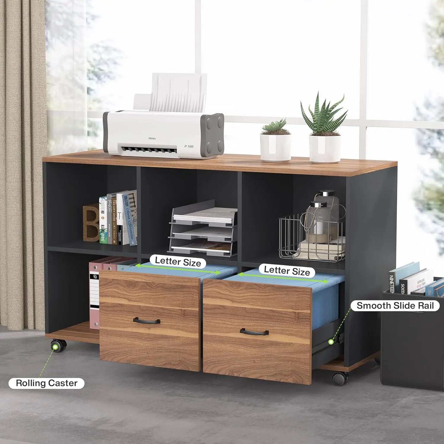 L-Shaped Executive Desk with Lateral File Cabinet