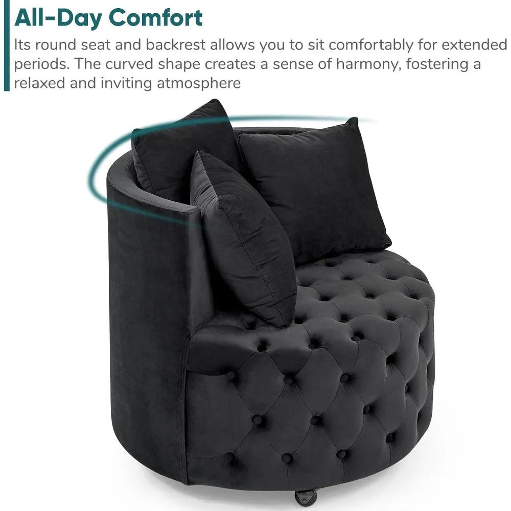 Modern Round Swivel Club Sofa with Pillows