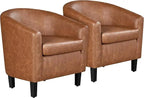 Modern Faux Leather Barrel Armchairs Set