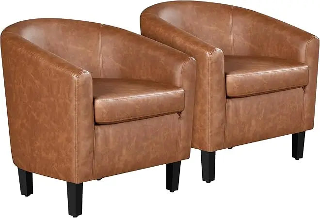 Modern Faux Leather Barrel Armchairs Set