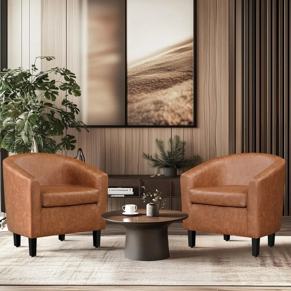 Modern Faux Leather Barrel Armchairs Set