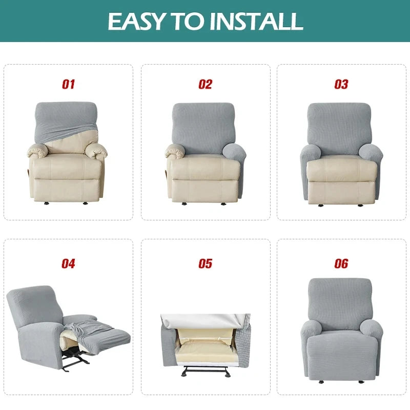 4-Piece Solid Stretch Recliner Sofa Cover