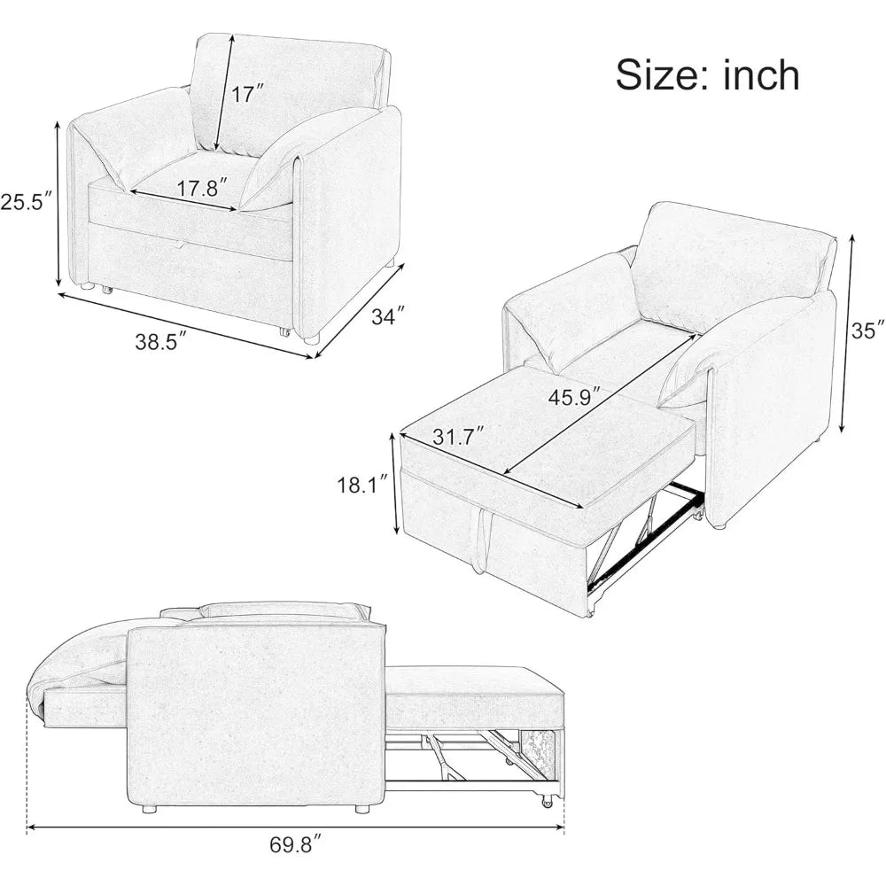 Linen 3-in-1 Convertible Sleeper Chair