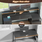 66-Inch Office Desk with Drawers and LED Lights