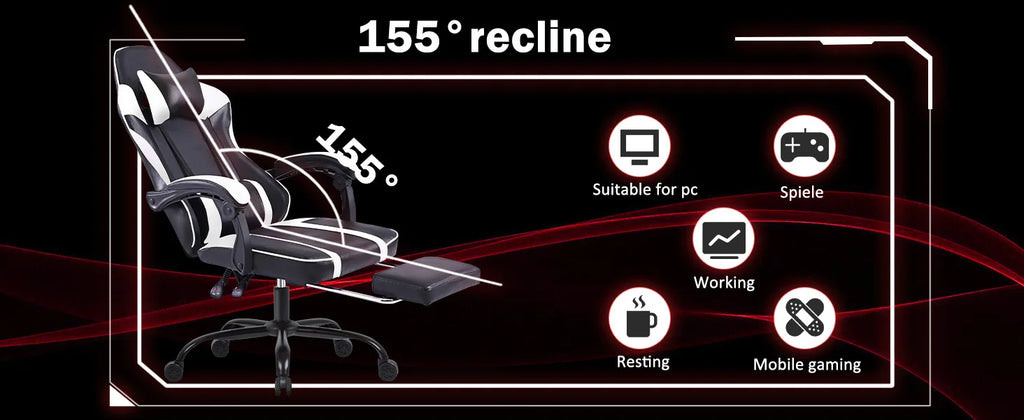 Ergonomic Gaming Chair with Footrest and Headrest