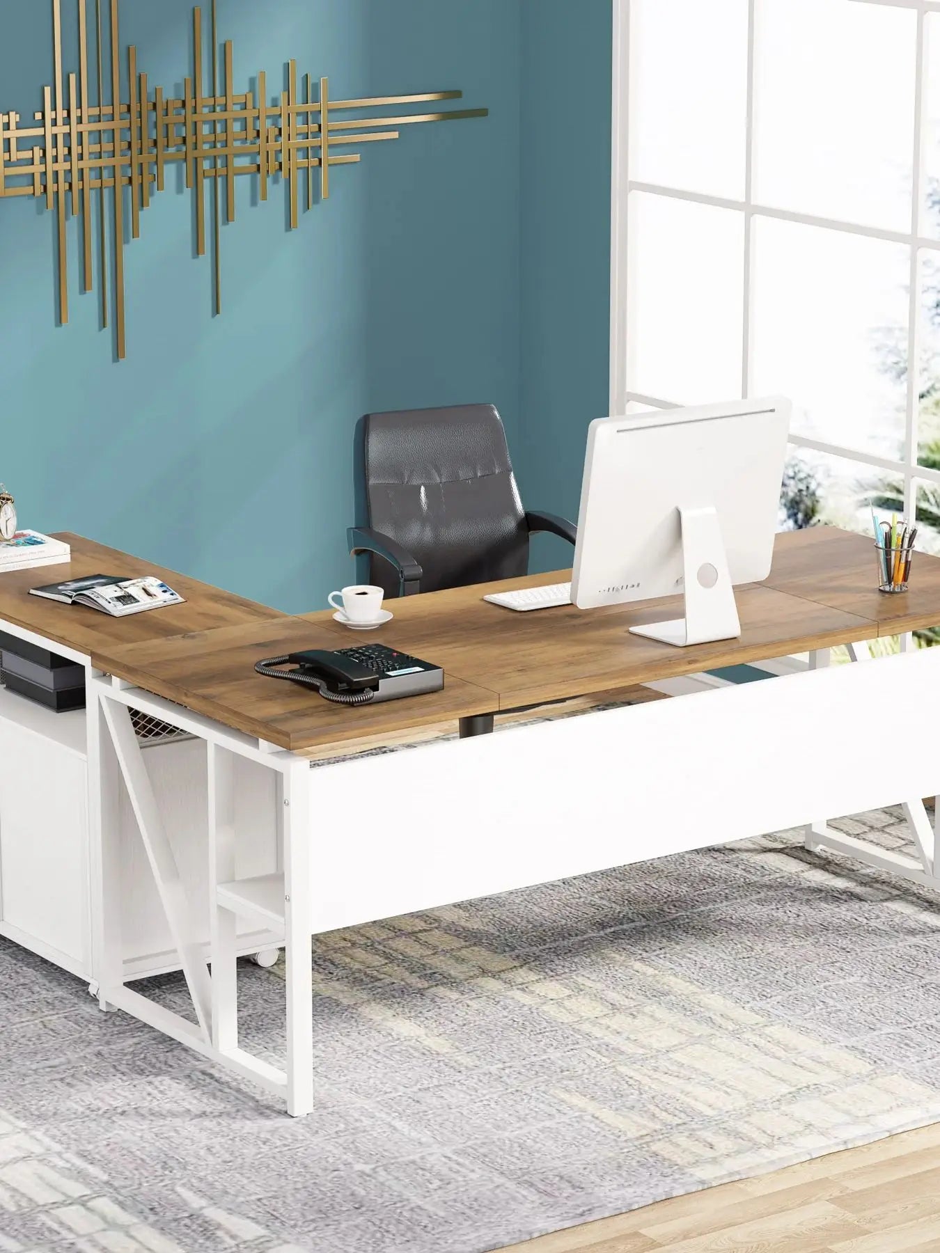 63-Inch Computer Desk with Bottom Storage Shelf