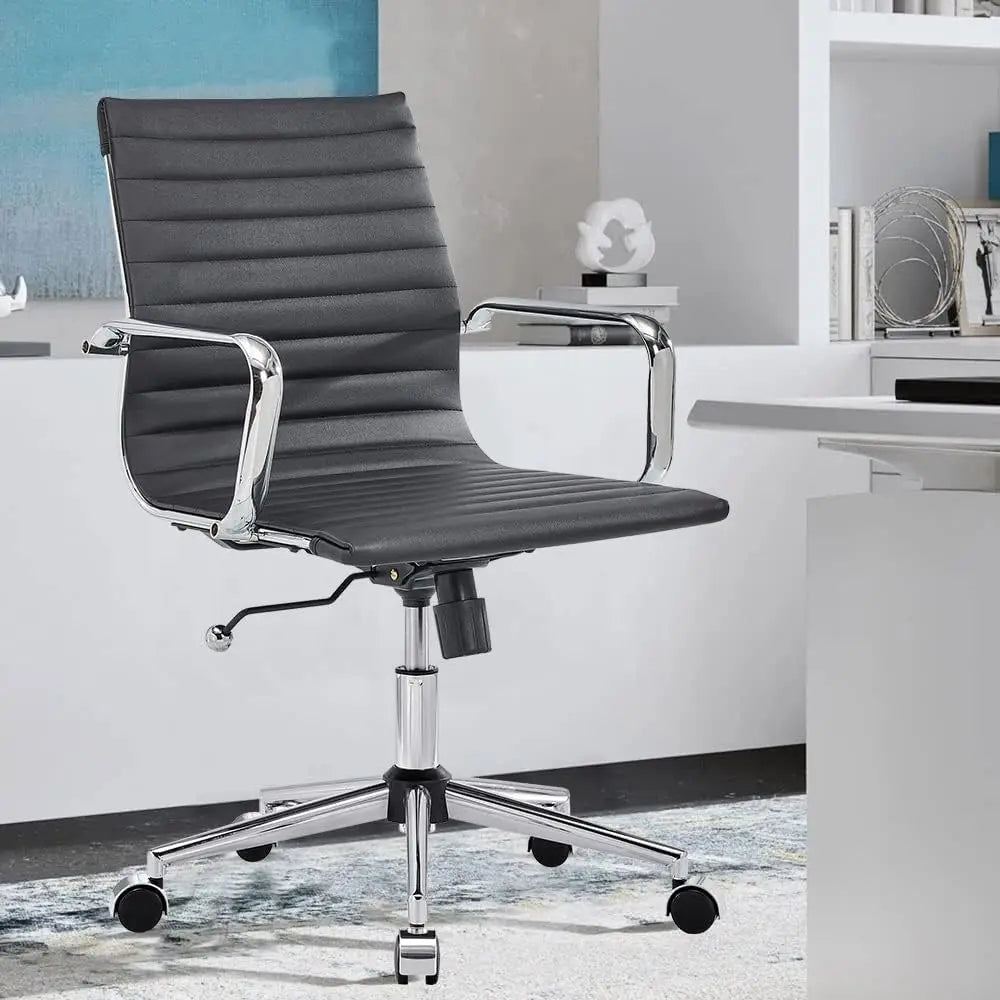 Ergonomic Swivel Leather Ribbed Office Chair