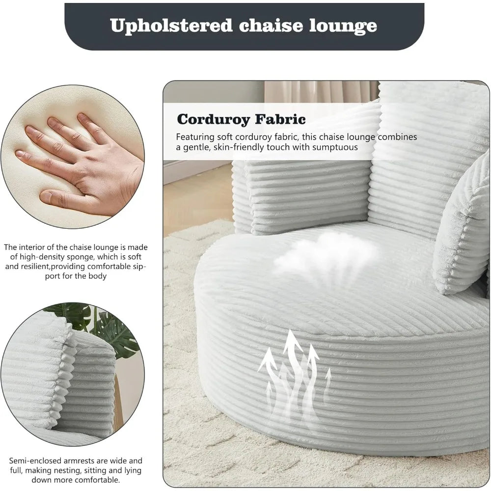Oversized Round Corduroy Chaise Longue Chair