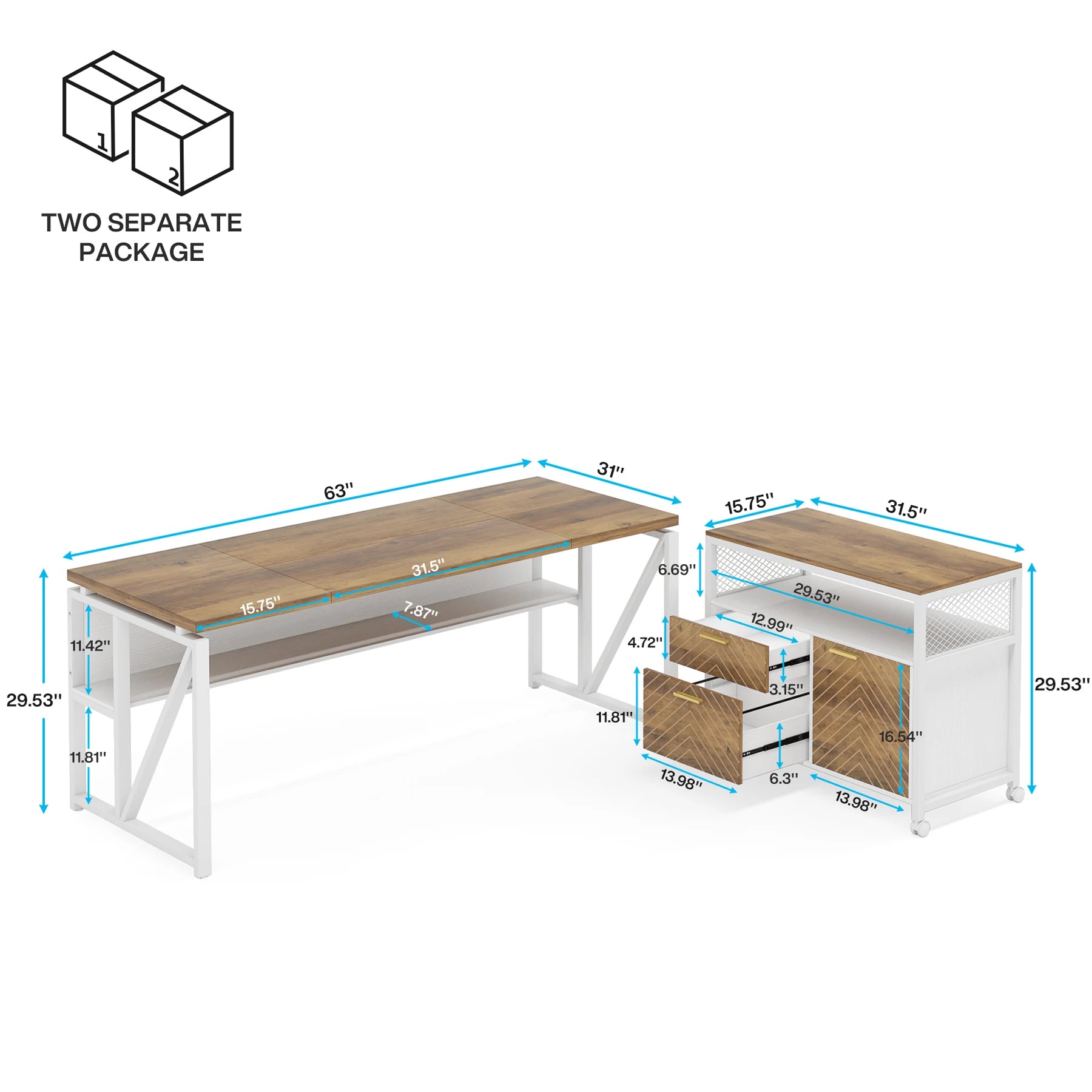 63-Inch Computer Desk with Bottom Storage Shelf