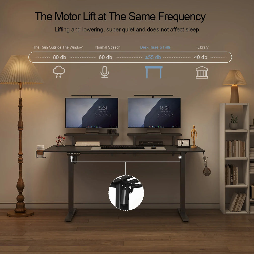 Electric Standing Desk with Adjustable Monitor Shelves