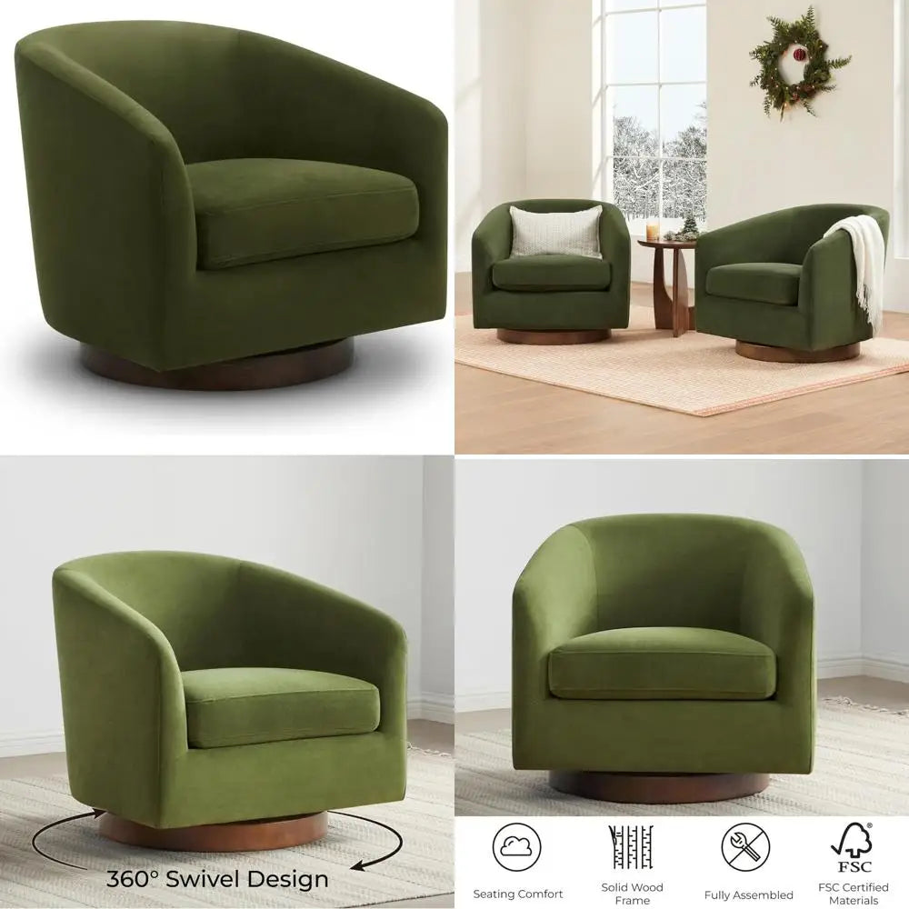 Forest Green Velvet Swivel Barrel Chair