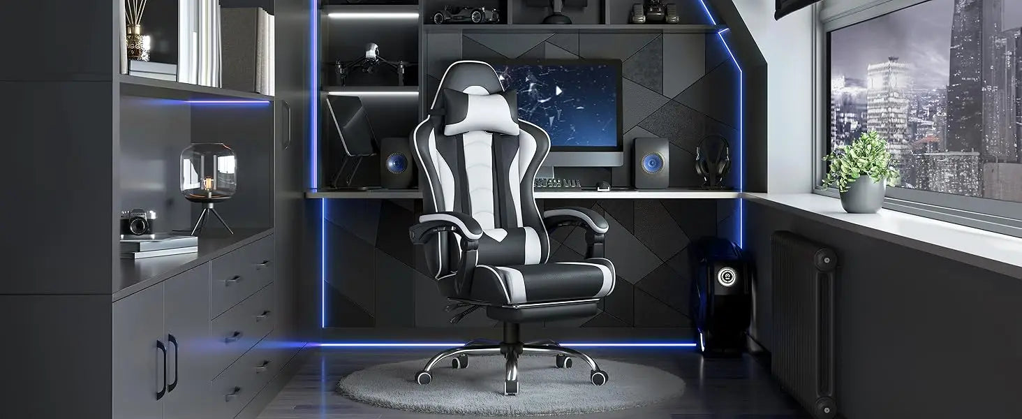 Ergonomic Gaming Chair with Massage and Footrest