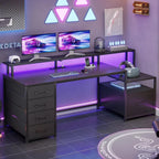 66-Inch Office Desk with Drawers and LED Lights