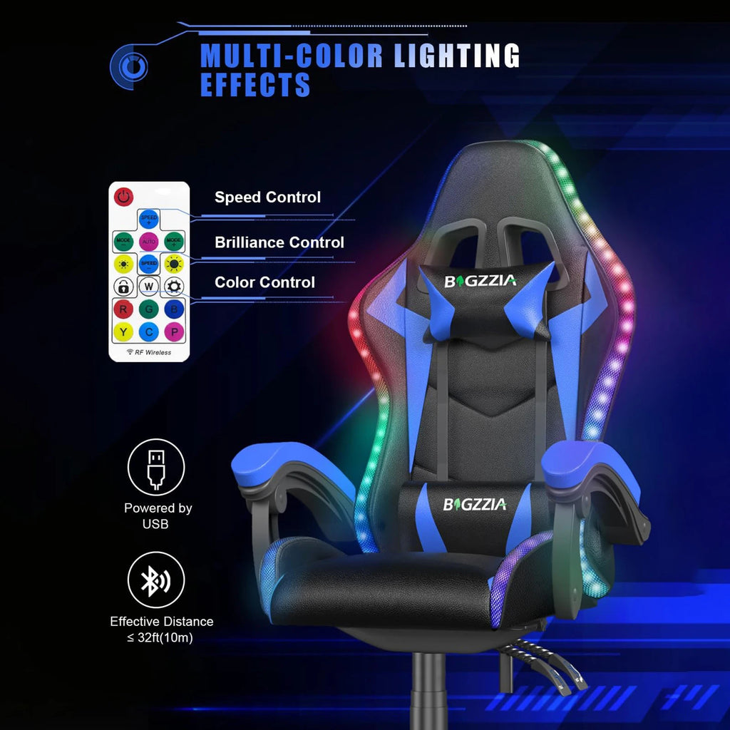 RGB Gaming Chair with LED Lights and Headrest