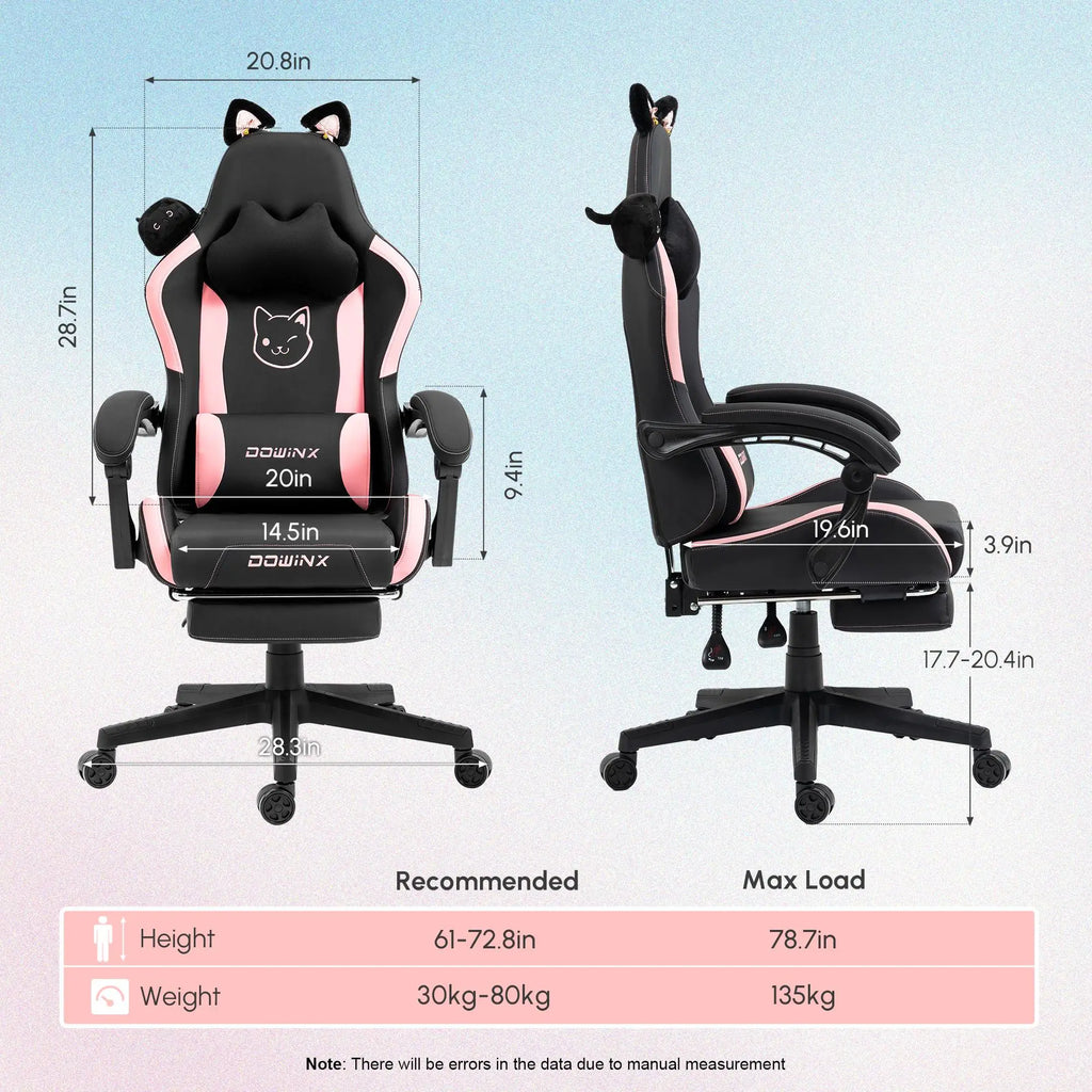 Cute Gaming Chair with Cat Ears and Massage