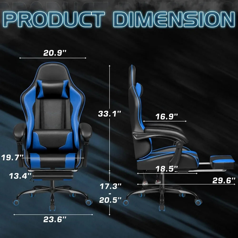 Ergonomic Gaming Chair with Footrest and Massage