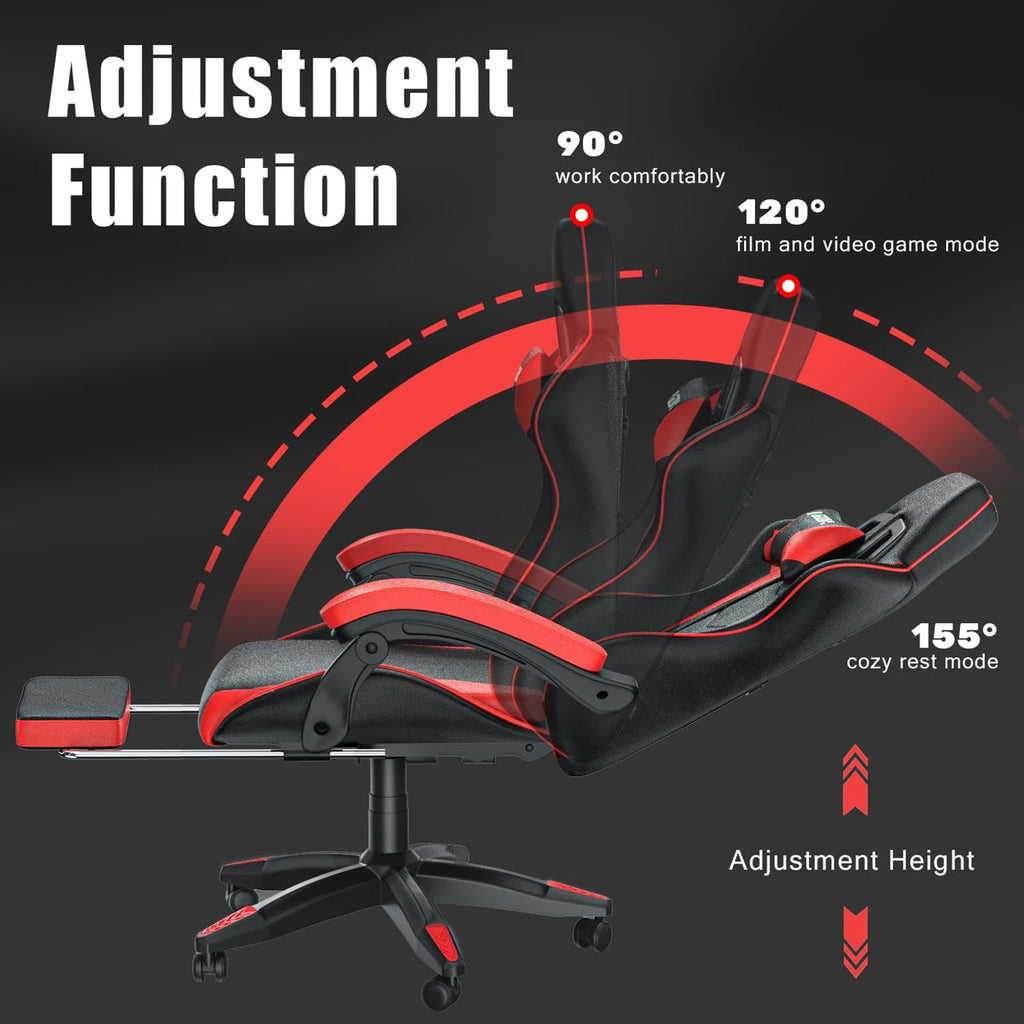 Ergonomic Gaming Chair with Footrest and Headrest
