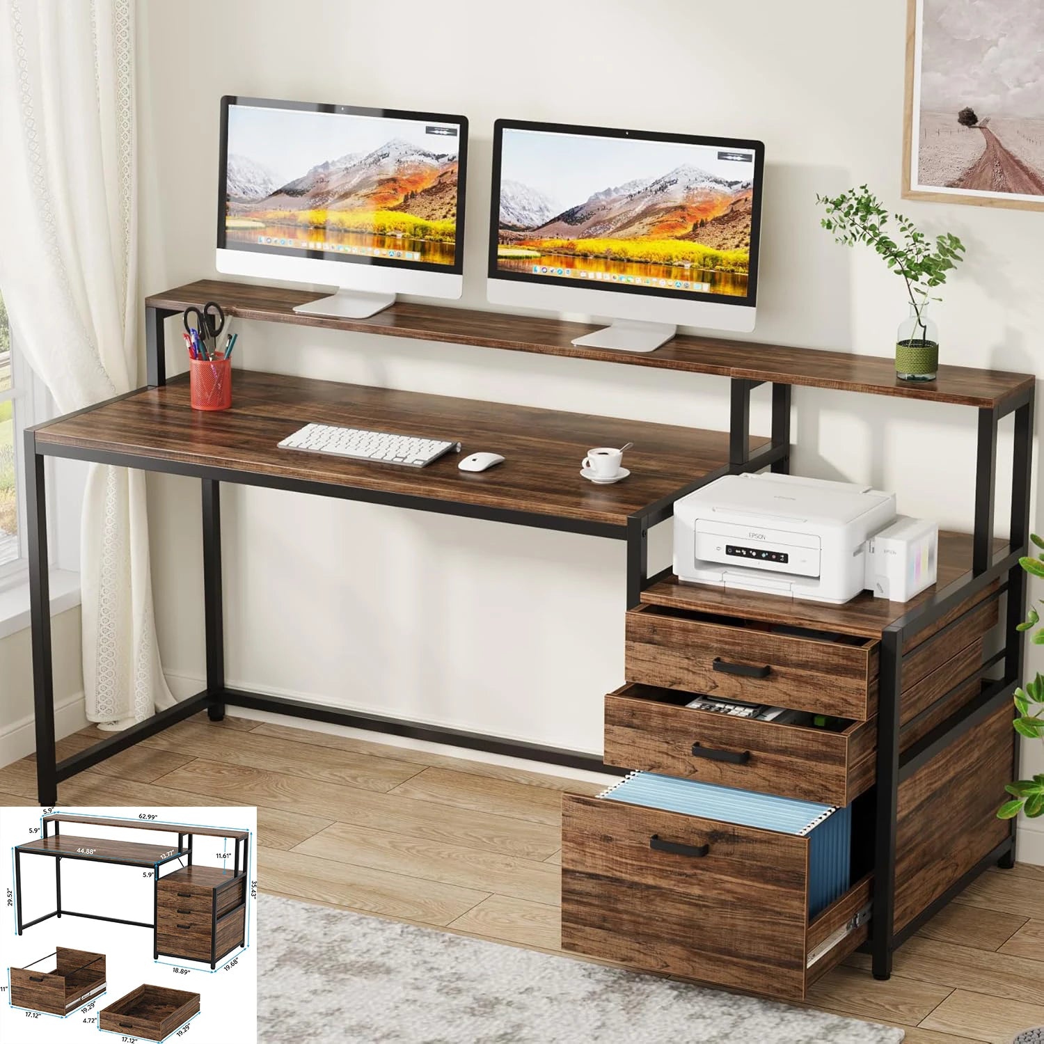 53-Inch Industrial L-Shaped Computer Desk