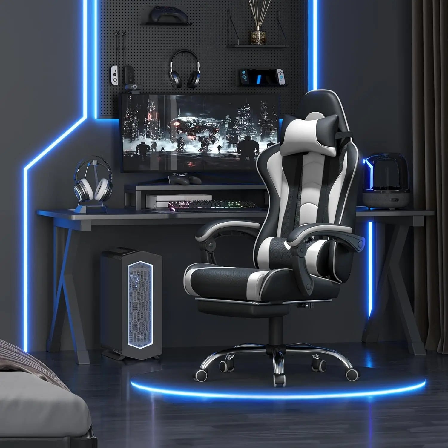 Ergonomic Gaming Chair with Massage and Footrest