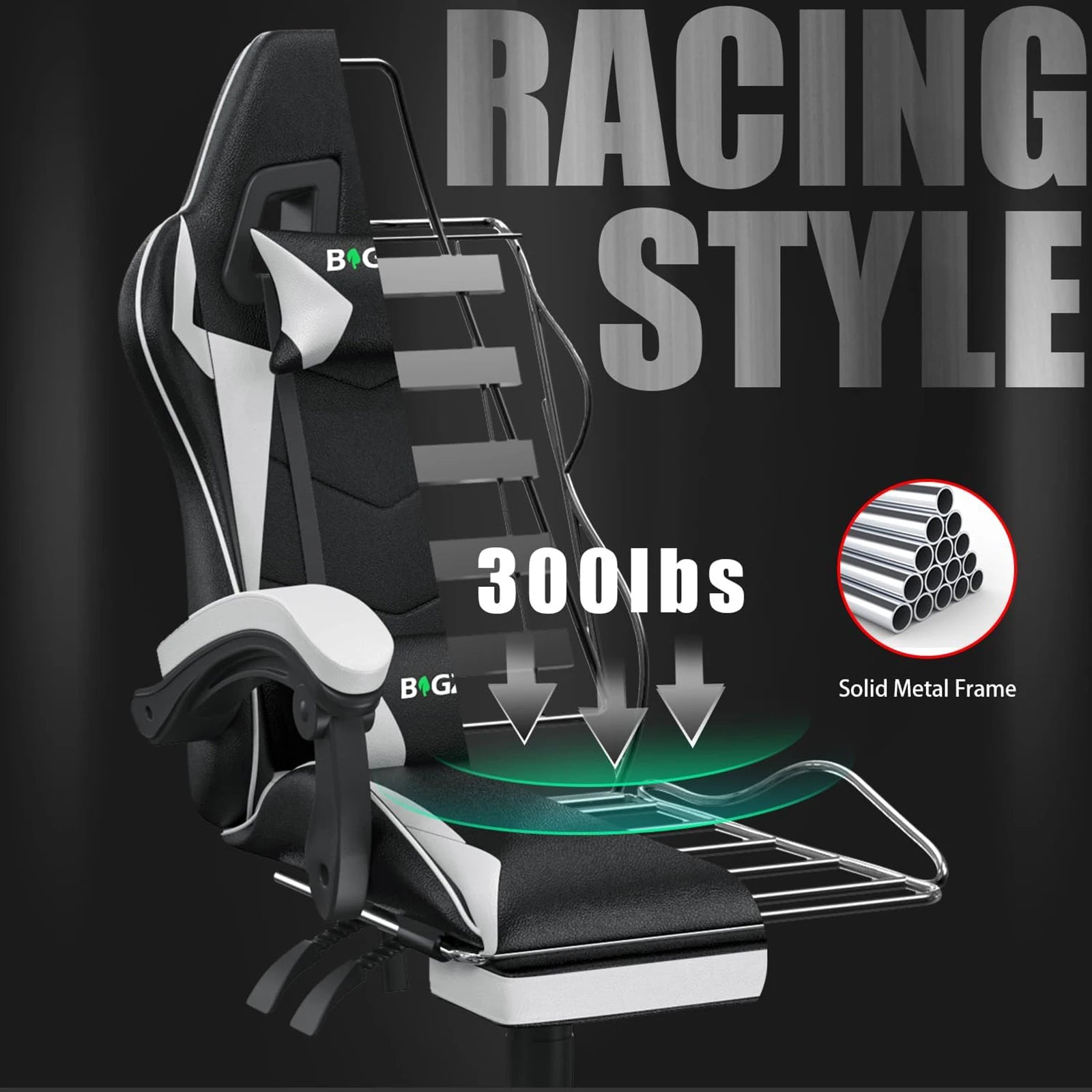 Ergonomic Gaming Chair with Footrest and Headrest