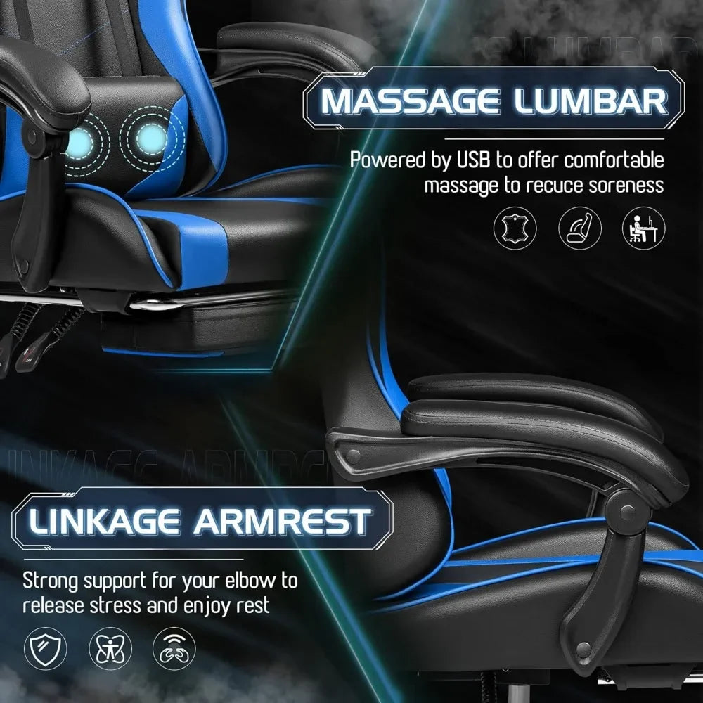 Ergonomic Gaming Chair with Footrest and Massage