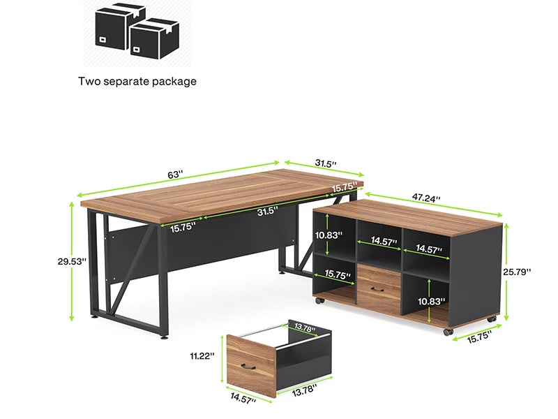 L-Shaped Executive Desk with Lateral File Cabinet