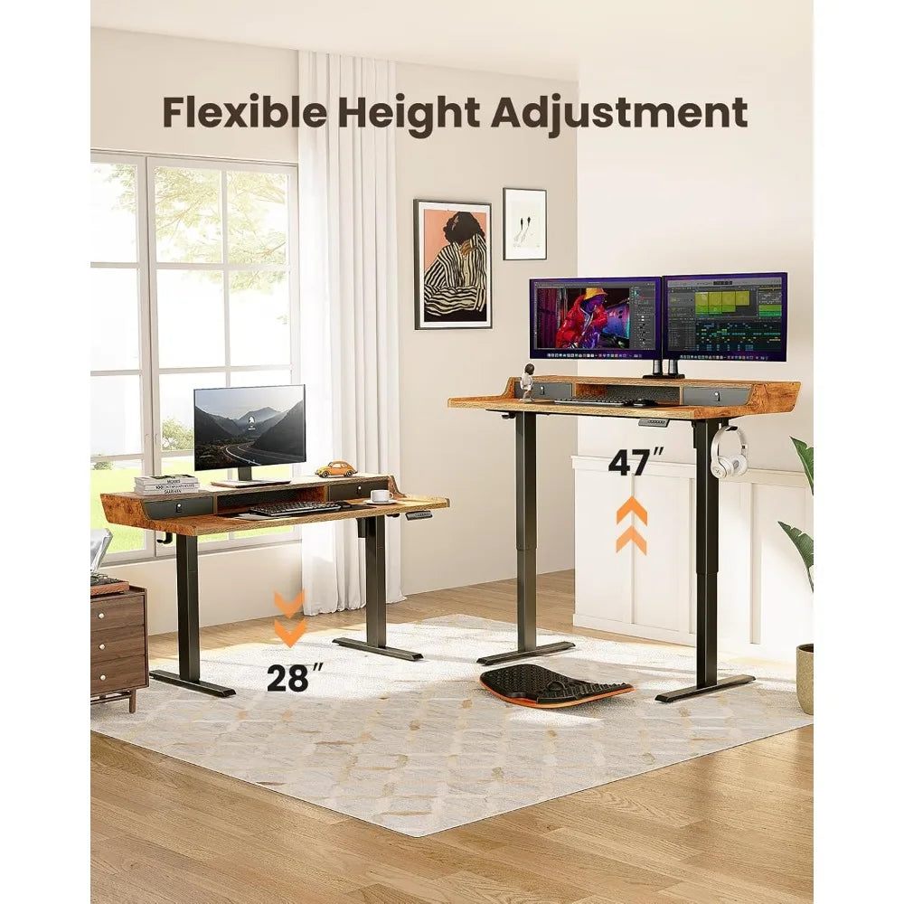 Electric Standing Desk with Drawers and Monitor Stand