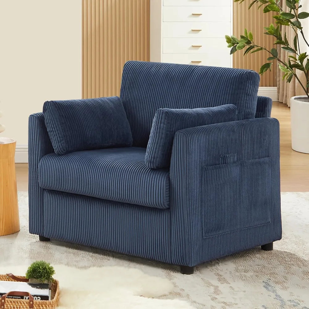 Modern Corduroy Armchair with Pillows and Pockets