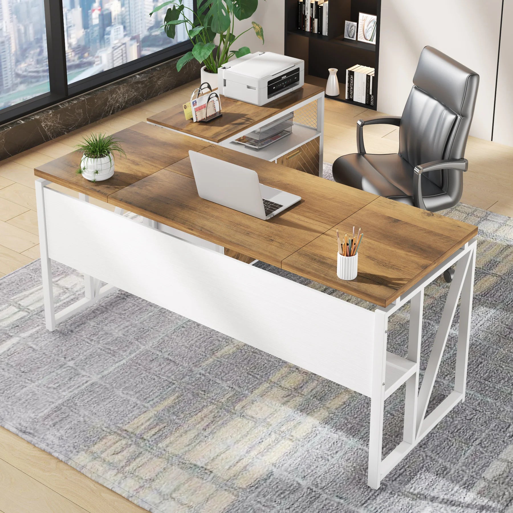 63-Inch Computer Desk with Bottom Storage Shelf