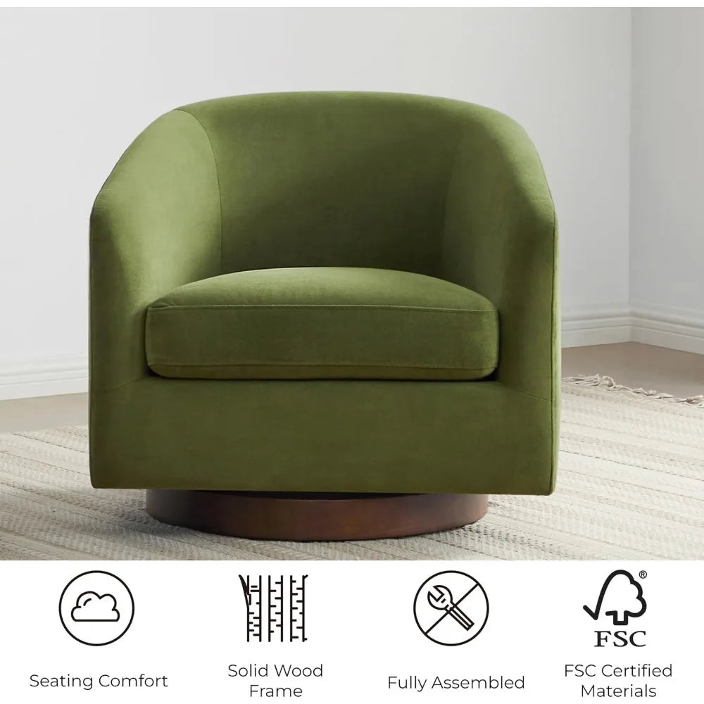 Forest Green Velvet Swivel Barrel Chair