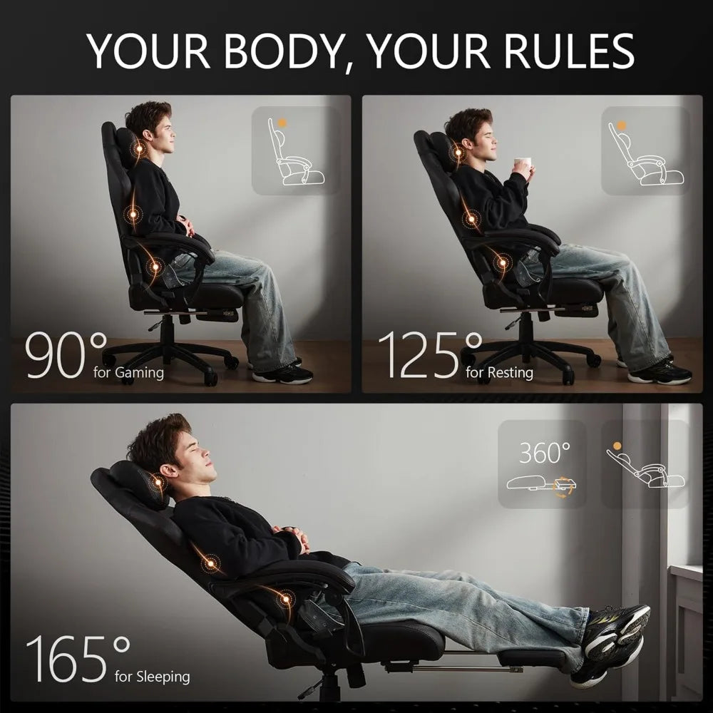 Big and Tall Gaming Chair with Massage and Footrest