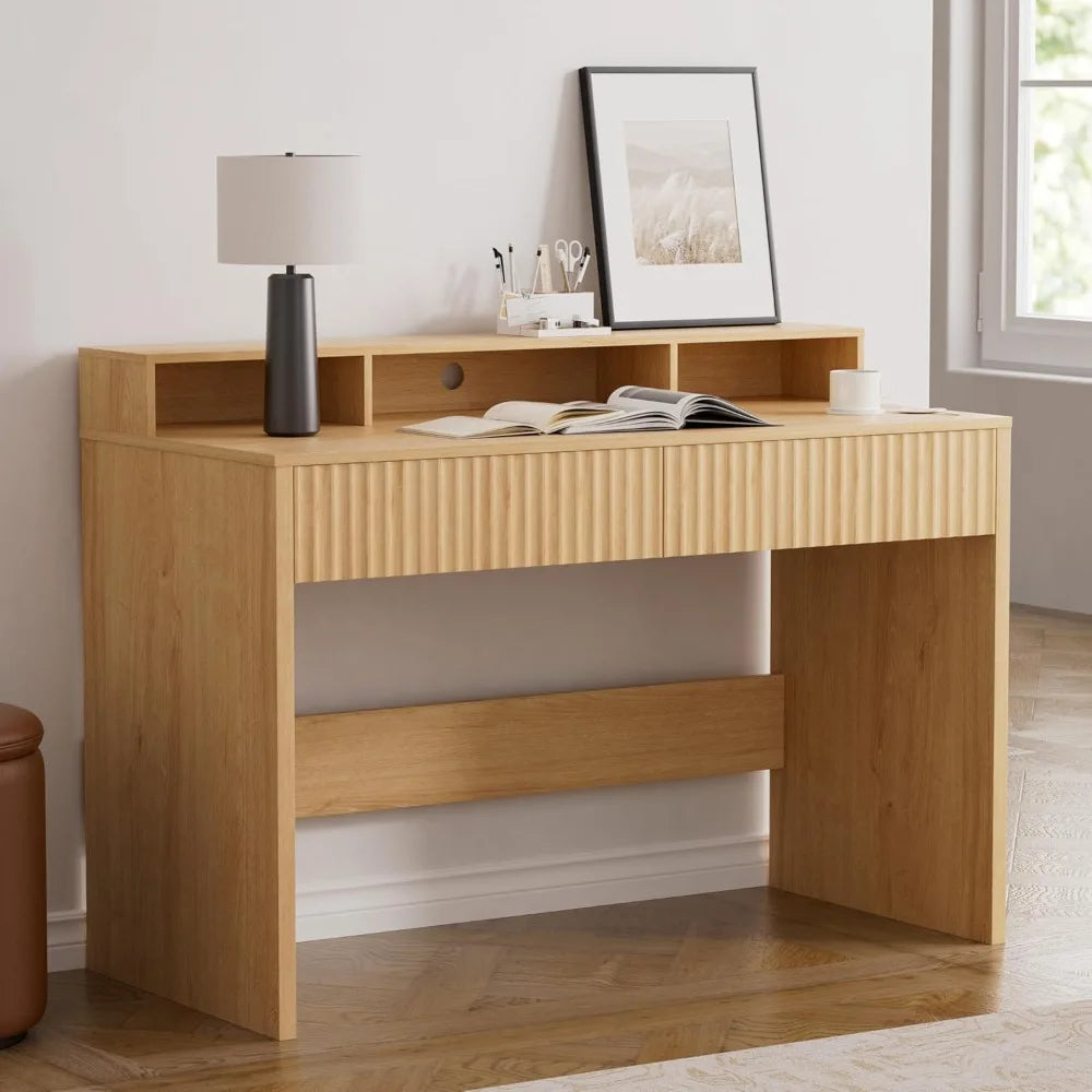 Modern Fluted Office Desk with Storage and Drawers