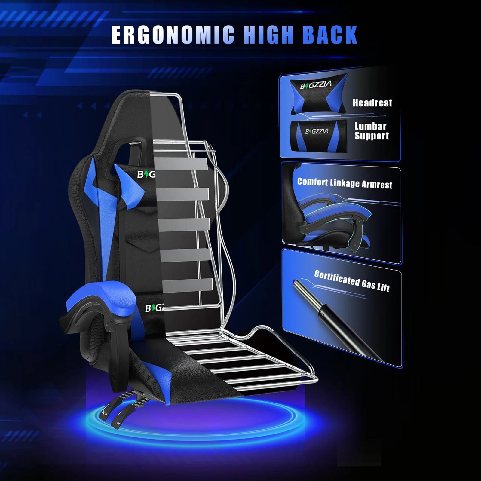 RGB Gaming Chair with LED Lights and Headrest