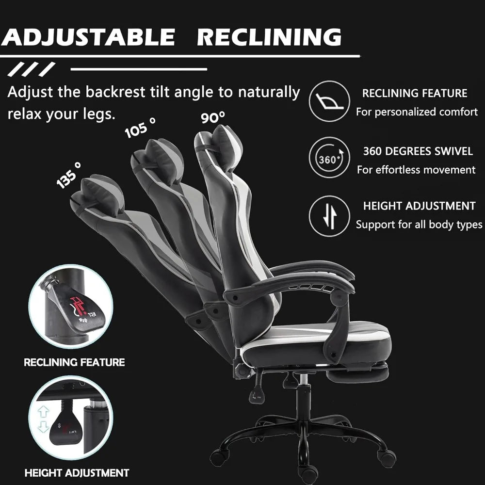 Large Ergonomic Gaming Chair with Massage and Footrest