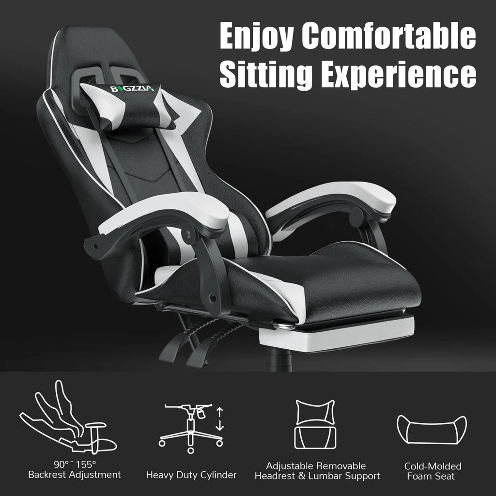 Ergonomic Gaming Chair with Footrest and Headrest